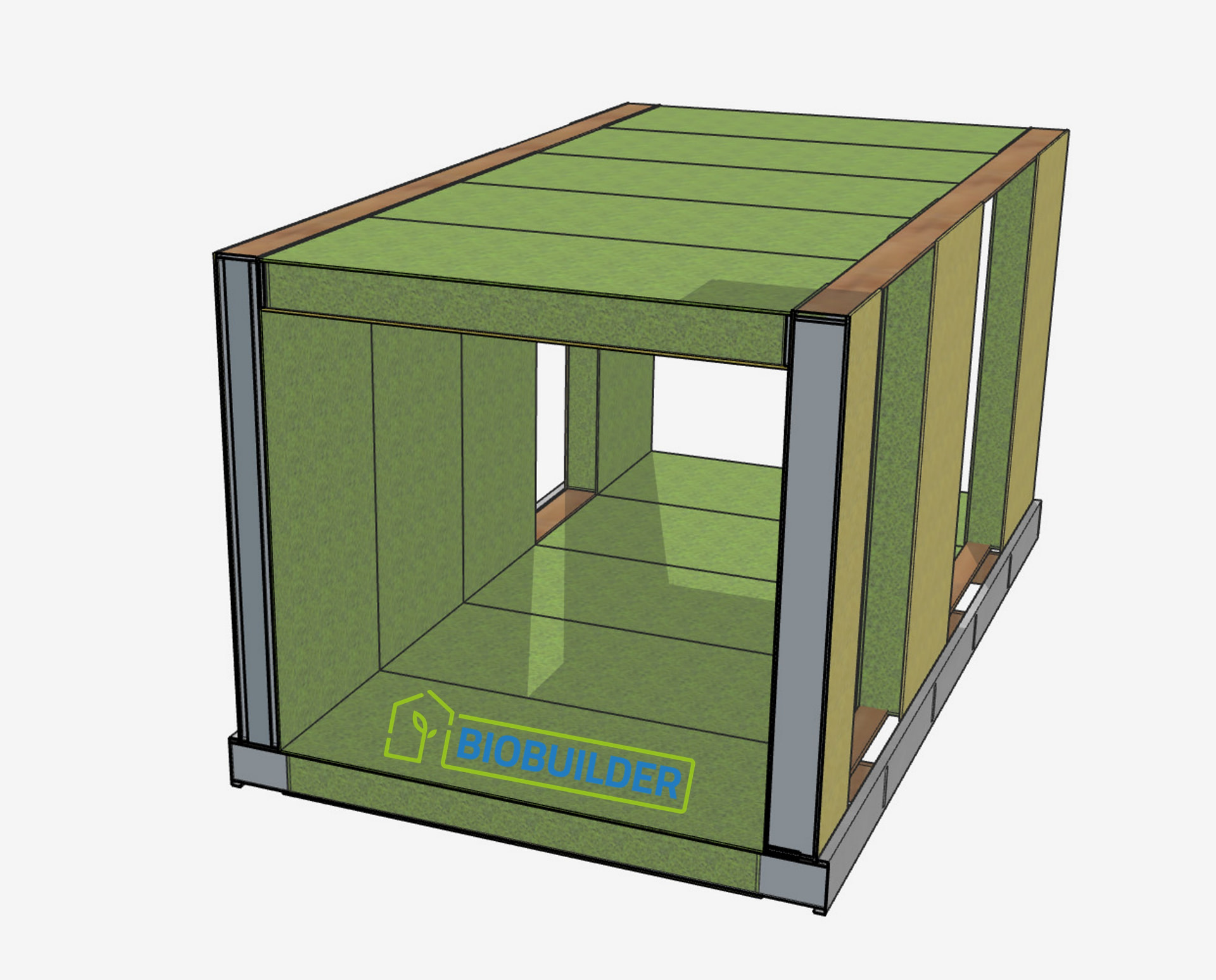 Casco bouwpakket van de familiewoning met BB-SIP gevel-, vloer- en dakelementen en BioBuilder-logo
