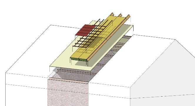 Detail van BB-SIP dakopbouw met gordingen en isolatie